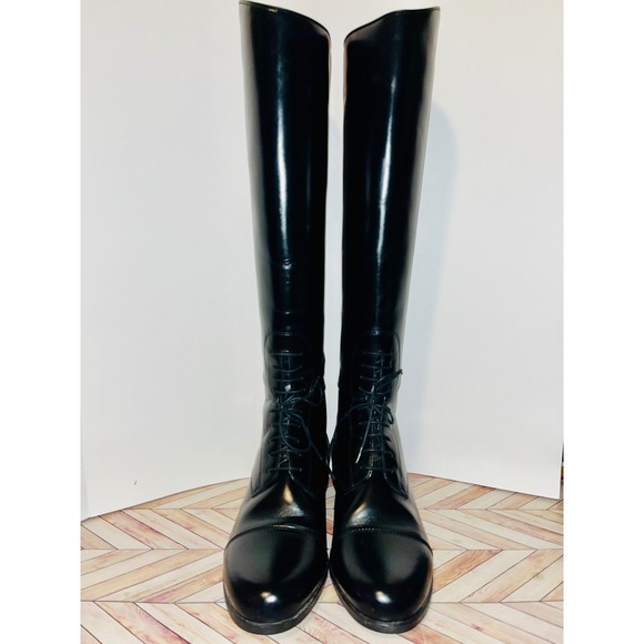 Ariat Heritage Field Riding Boots 8 Black Leather Equestrian Pull On Laces 55101 - Picture 5 of 13